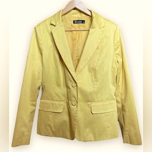 7 ave New York and Co Size 12 Canary YellowTrim Clover Lapel Blazer Jacket